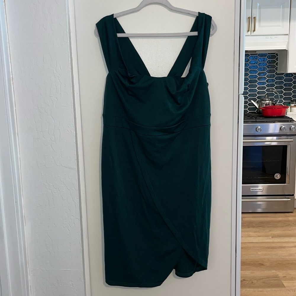 Green Sleeveless Midi Dress with wrap style front | XXL